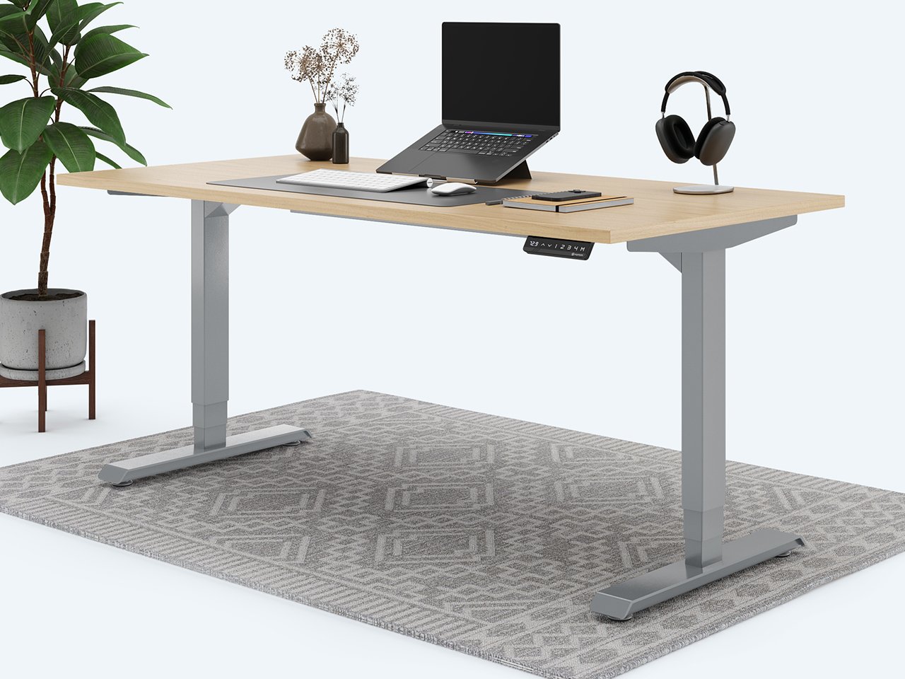 Ergotopia elektrisch höhenverstellbarer Schreibtisch / Ergonomischer Steh-Sitz Tisch mit Memory-Funktion (Ahorn, 180x80c...