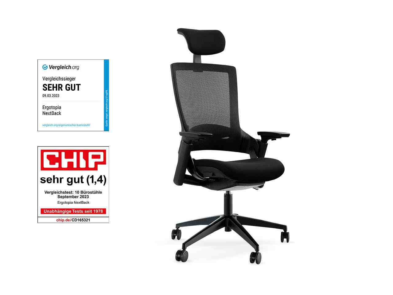 Ergotopia® NextBack ergonomischer Bürostuhl / Schreibtischstuhl inkl. verstellbarer Sitzfläche, Lordosenstütze, Armlehne...