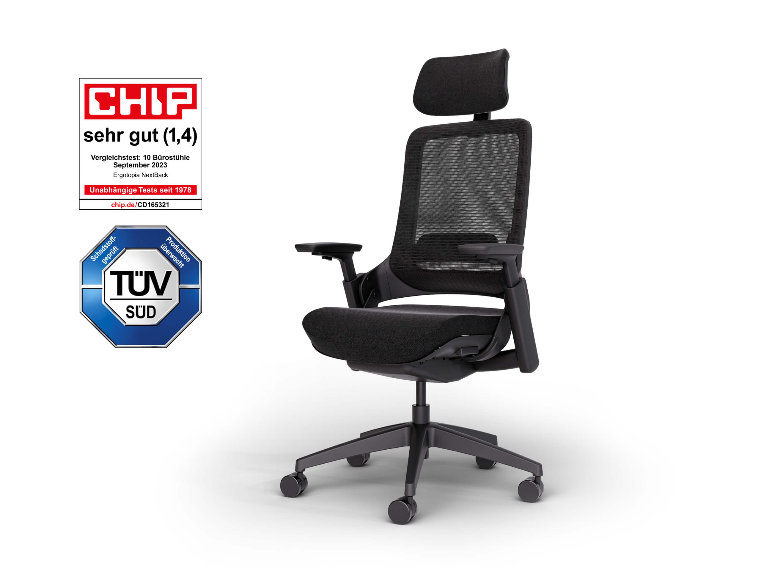 Ergotopia® NextBack ergonomischer Bürostuhl / Schreibtischstuhl inkl. verstellbarer Sitzfläche, Lordosenstütze, Armlehne...