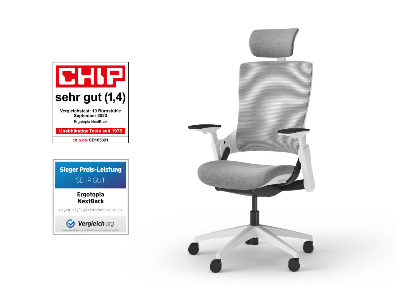 Ergotopia® NextBack ergonomischer Bürostuhl / Schreibtischstuhl inkl. verstellbarer Sitzfläche, Lordosenstütze, Armlehne...