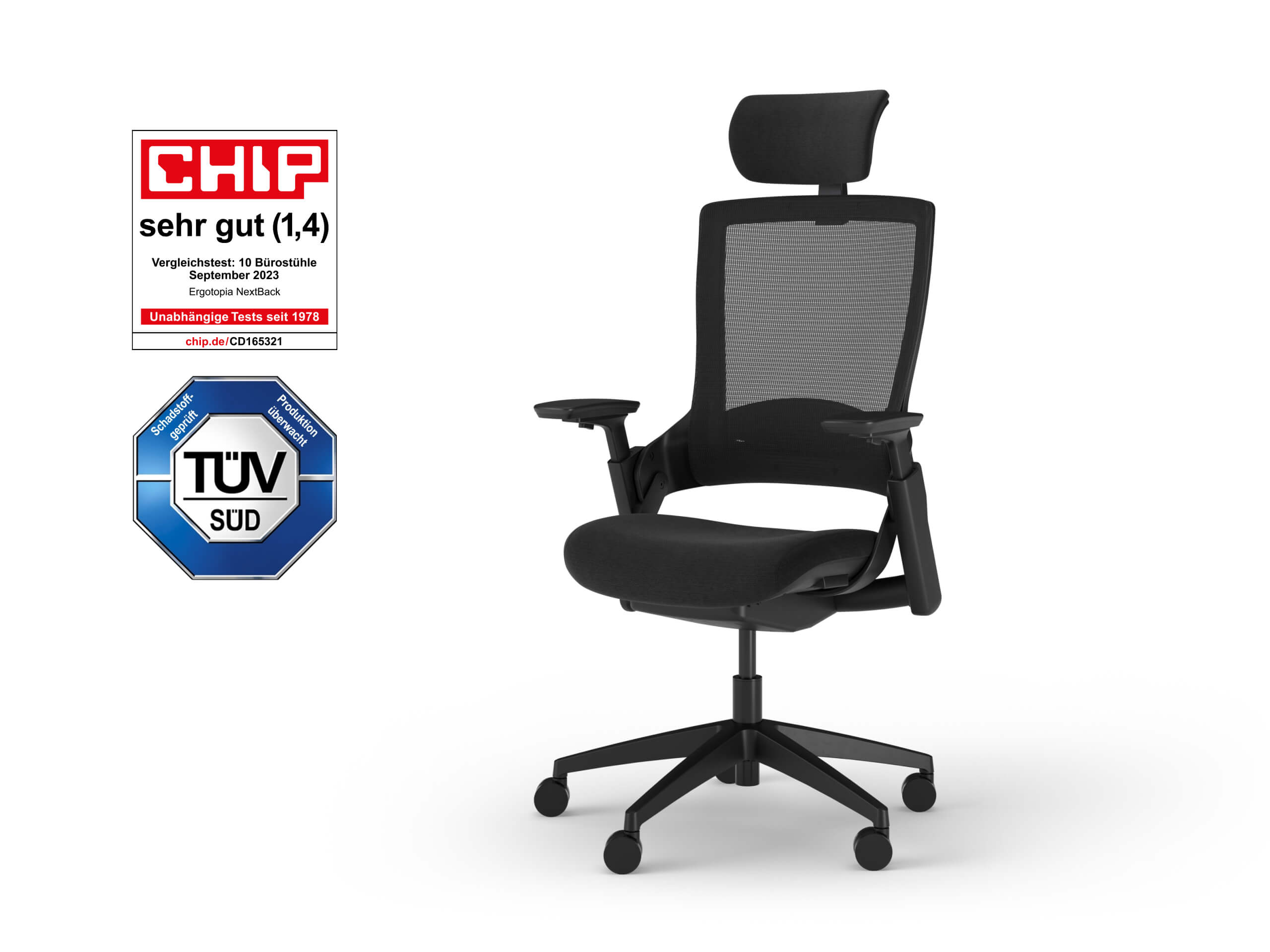 Ergotopia® NextBack ergonomischer Bürostuhl / Schreibtischstuhl inkl. verstellbarer Sitzfläche, Lordosenstütze, Armlehne...