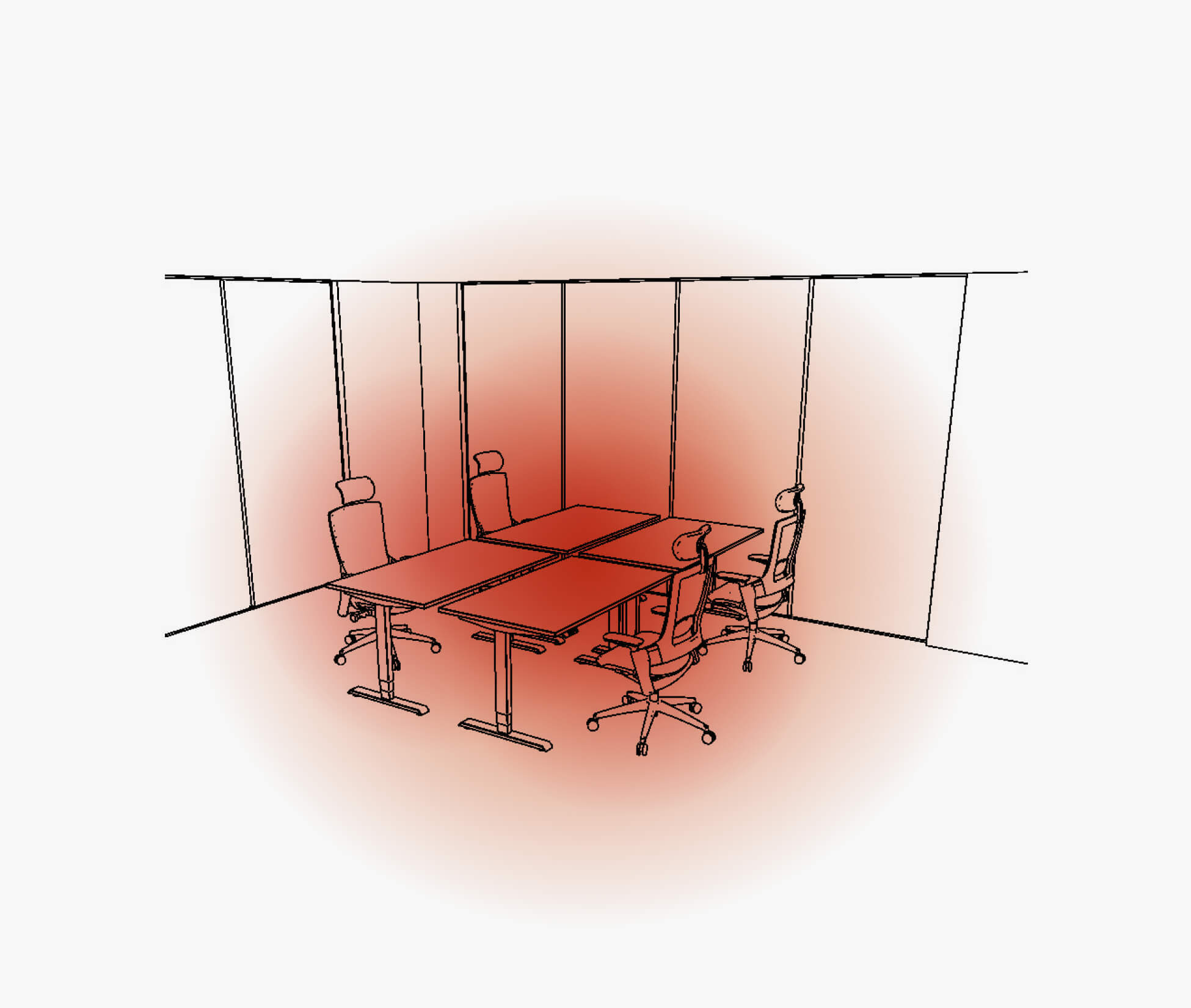 Darstellung Arbeitsplatz ohne Schallabsorber