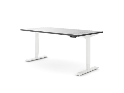 Elektrisch höhenverstellbarer Schreibtisch mit Whiteboard-Tischplatte und weißem Gestell